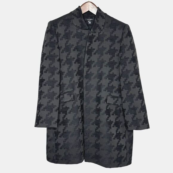 Louben Houndstooth Jacket Sz 16 Black Wool Blend Open Front Old Money Career - Picture 1 of 13